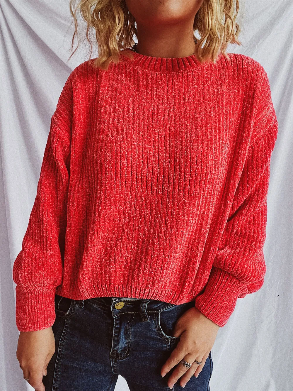 Round Neck Dropped Shoulder Long Sleeve Sweater, image 16