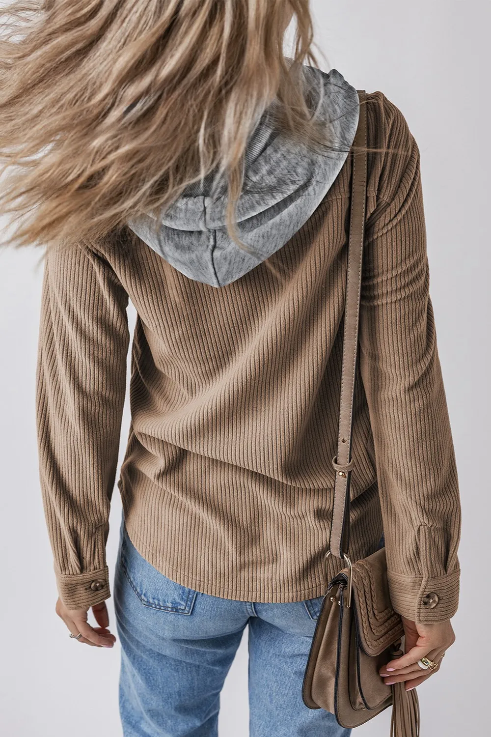 Drawstring Button Up Long Sleeve Hooded Jacket, image 10