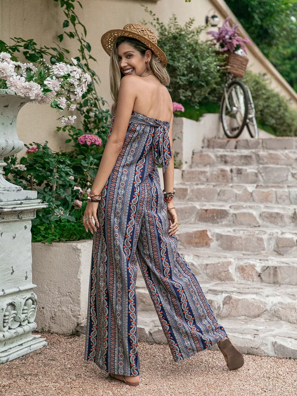 Tied Printed Tube Wide Leg Jumpsuit, image 11