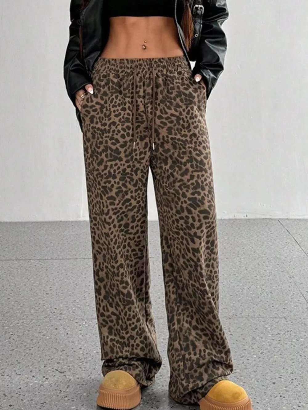 Leopard Wide-Leg Drawstring Pants, image 5