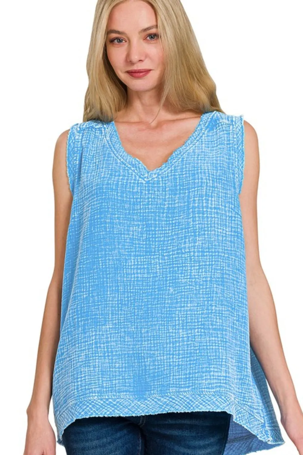 Double Gauze Raw Edge Acid Washed Tank