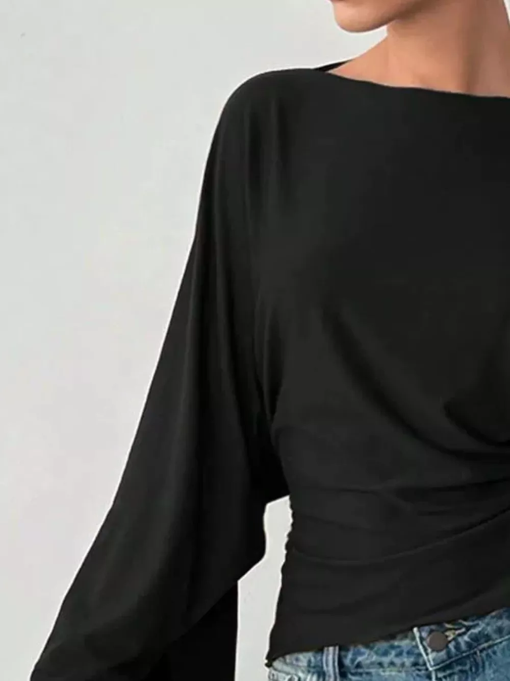 Boat Neck Slit Batwing Sleeve Top, image 9