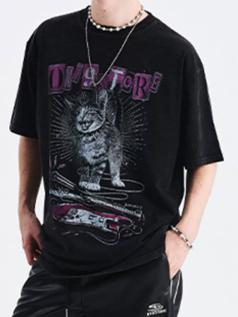 Men's Cat Graphic Oversized T-Shirt, image 3