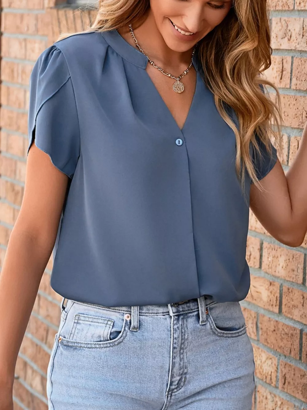 Notched Petal Sleeve Blouse, image 5