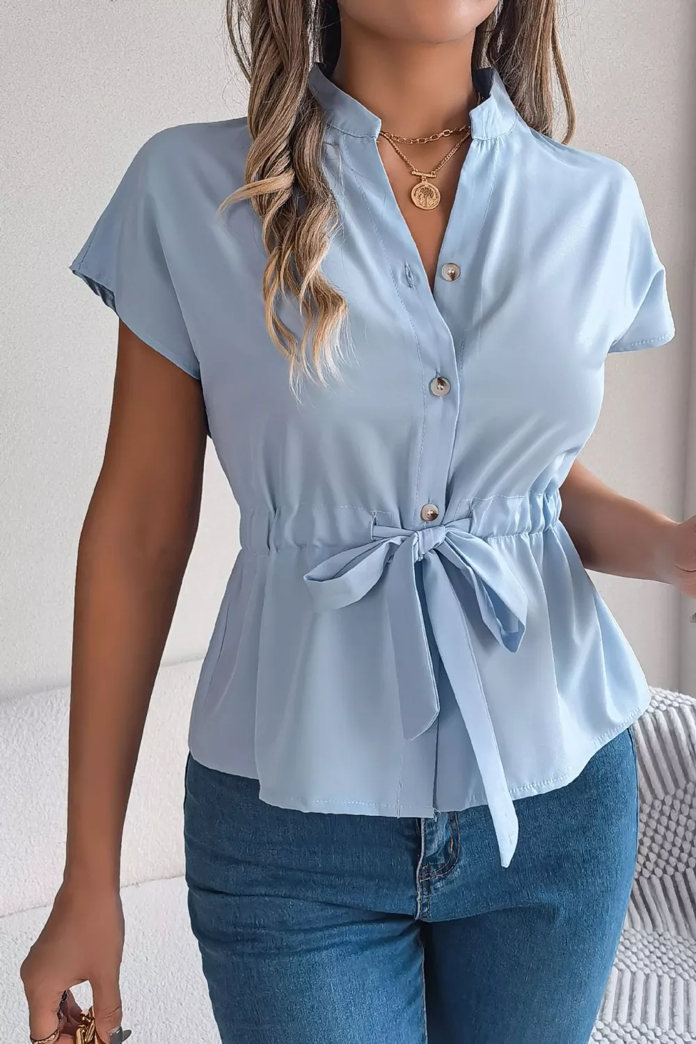 Tie Waist Button-Down Shirt