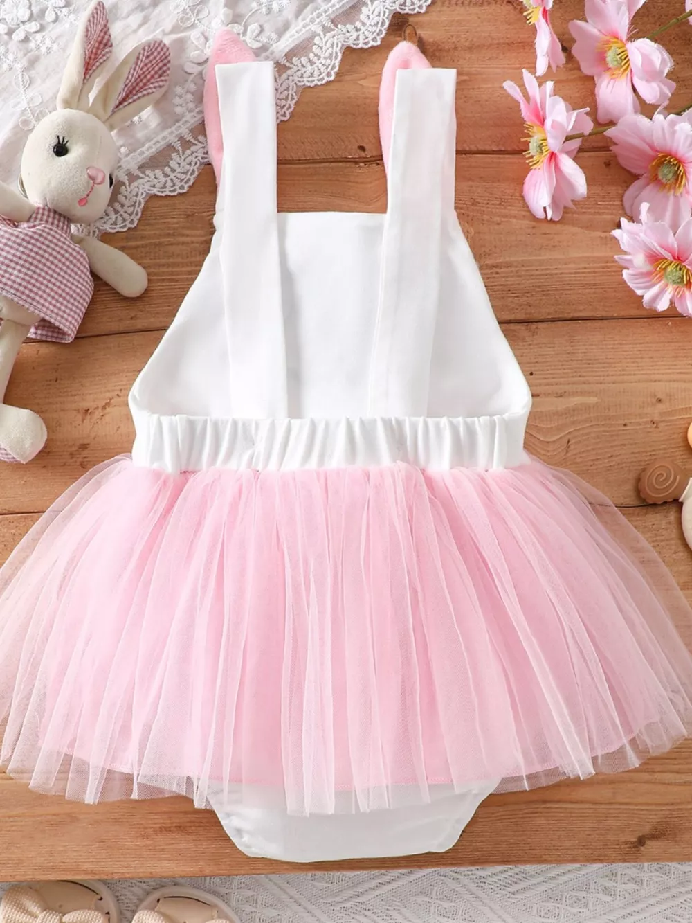Children's Bunny Embroidered Bow Decor Mesh One-Piece, image 5
