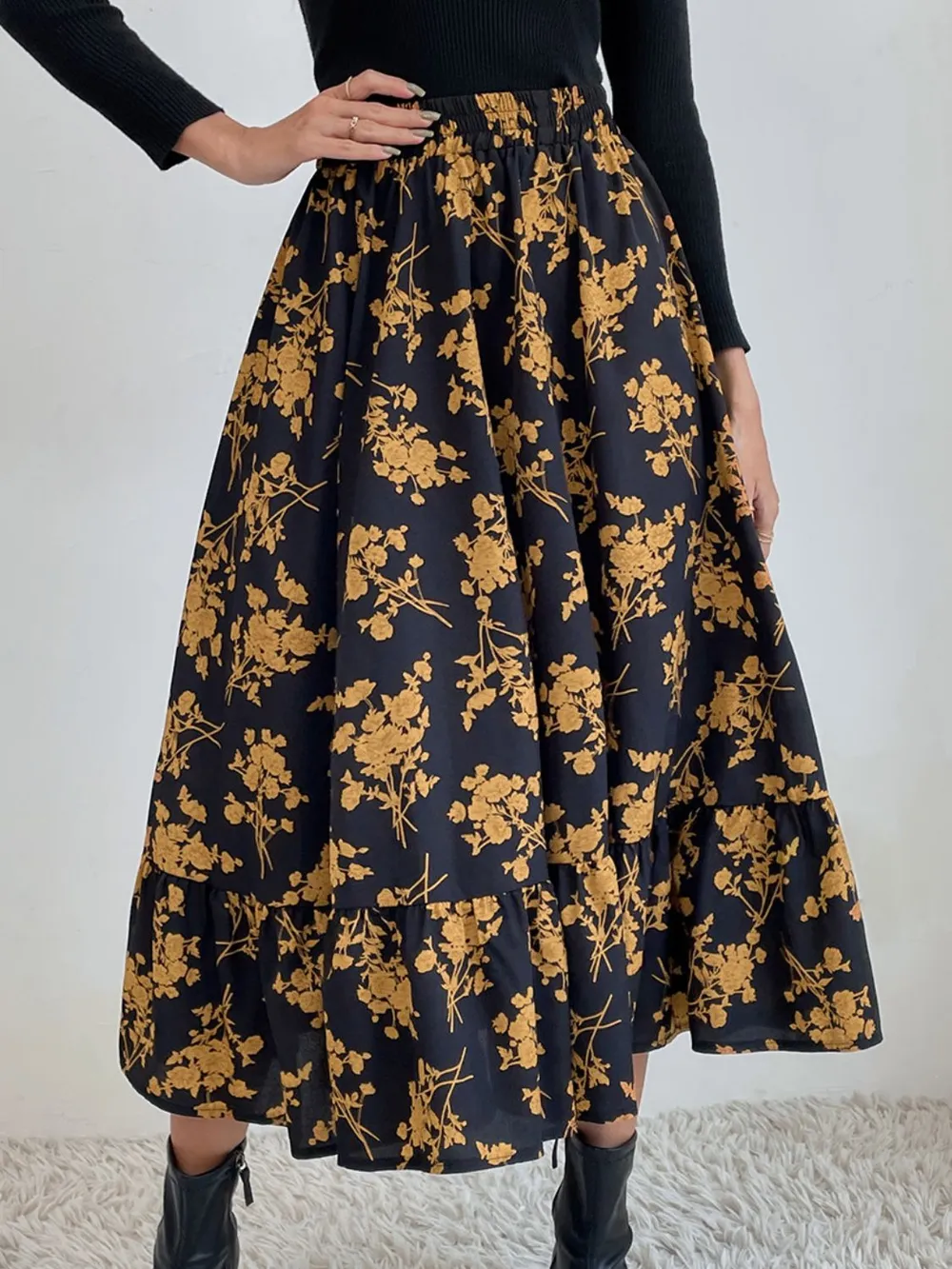 Printed Elastic Waist Midi Skirt, image 19