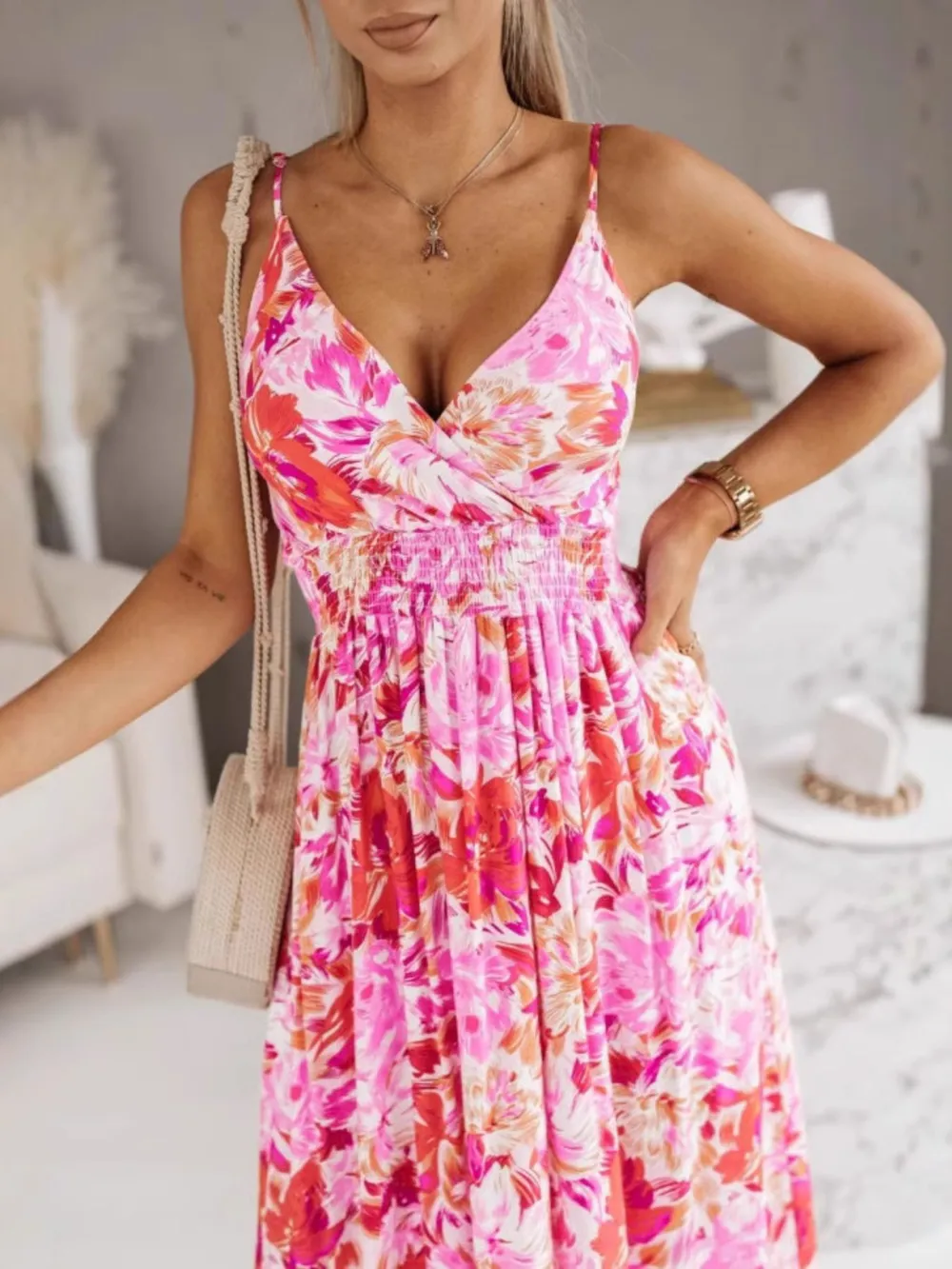 Printed Spaghetti Strap Maxi Dress, image 6