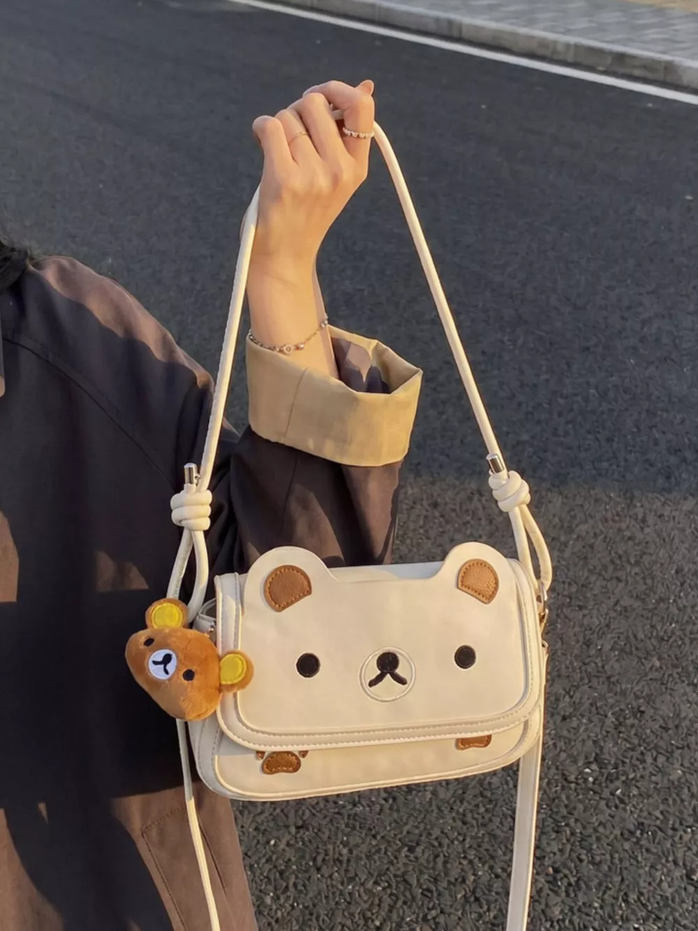 Cartoon Bear Crossbody Bag with Plush Bear Charm