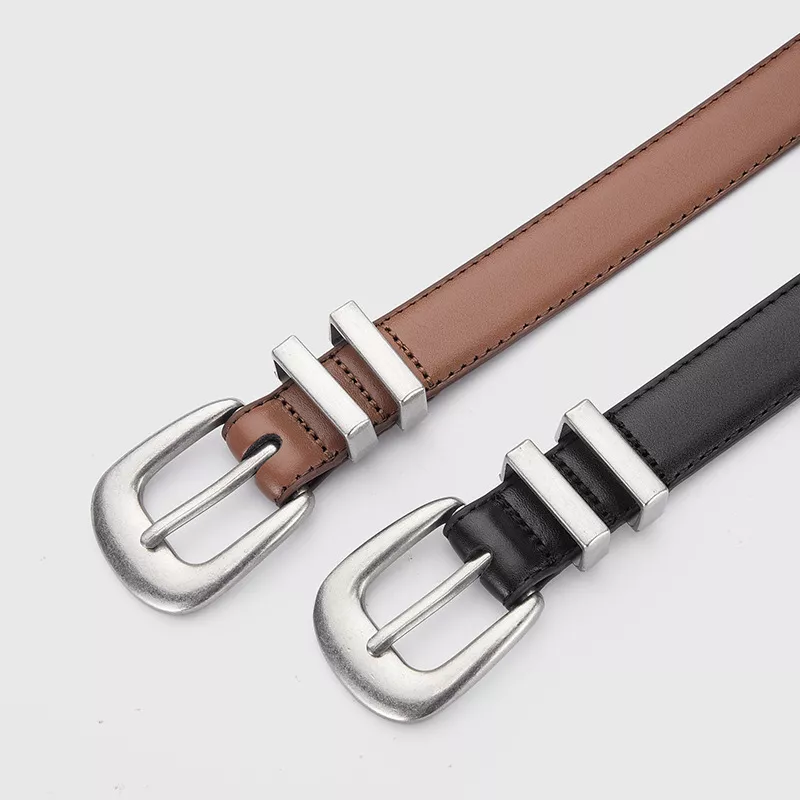Classic Leather Belt with Buckle, image 2