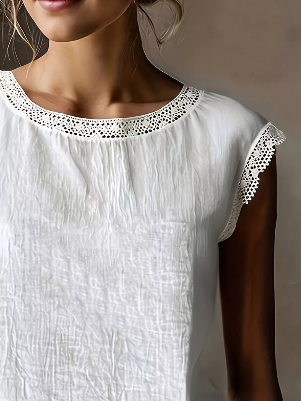 Lace Trim Round Neck Sleeveless Blouse, image 6