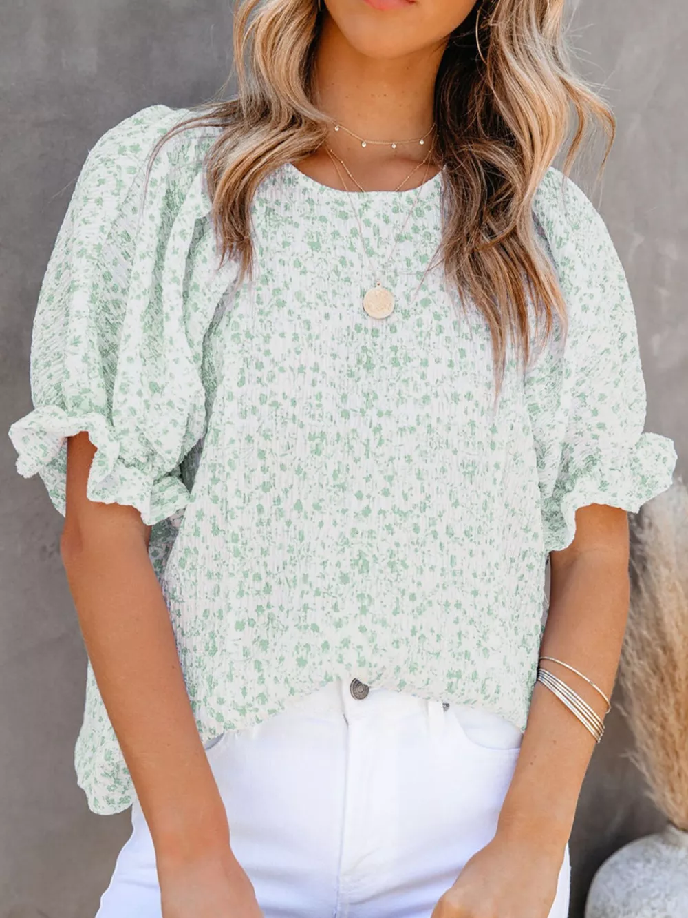 Full Size Floral Print Ruffle Sleeve Blouse Plus Size, image 13