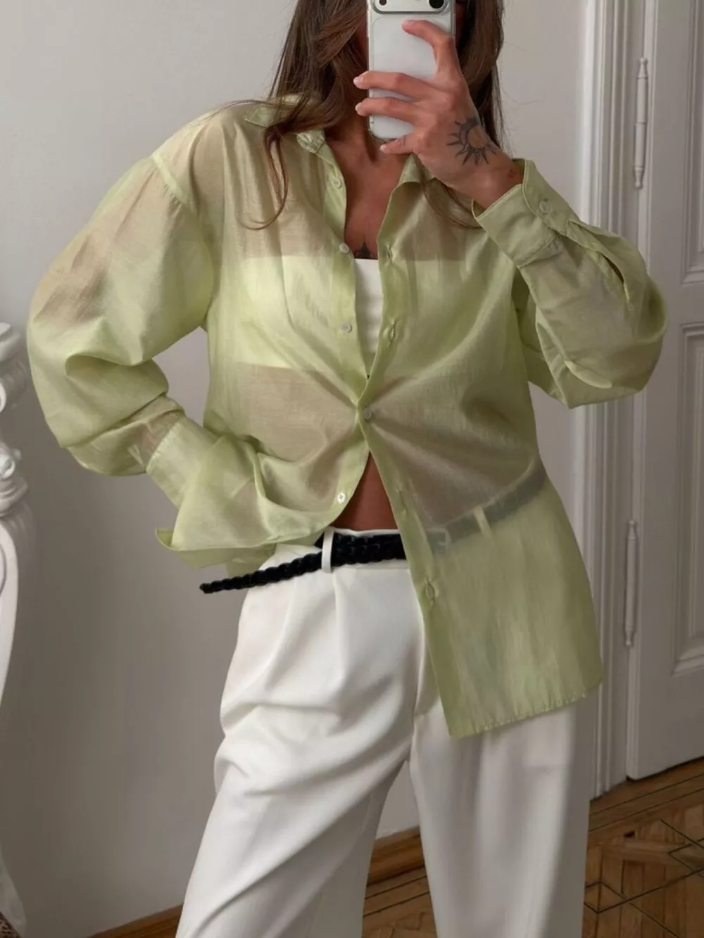 Sheer Oversized Button-Up Shirt, image 2