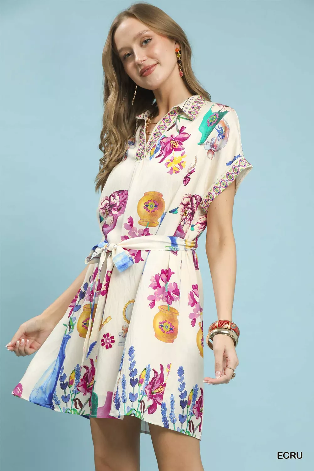 Floral Print Mini Dress with Belt, image 3