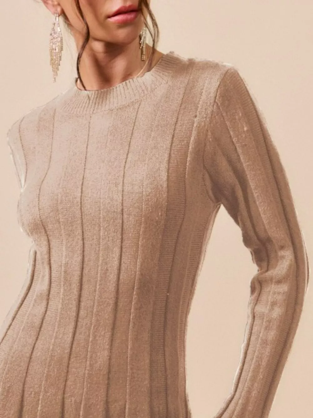 Ribbed Long Sleeve Mini Sweater Dress
