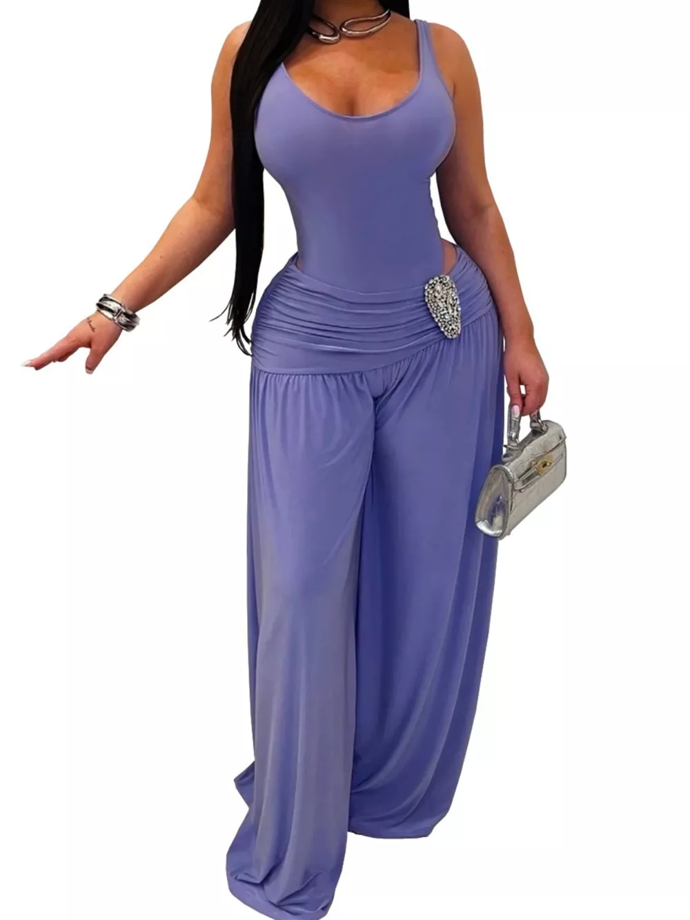 Cutout Detail Sleeveless Wide-Leg Jumpsuit, image 3