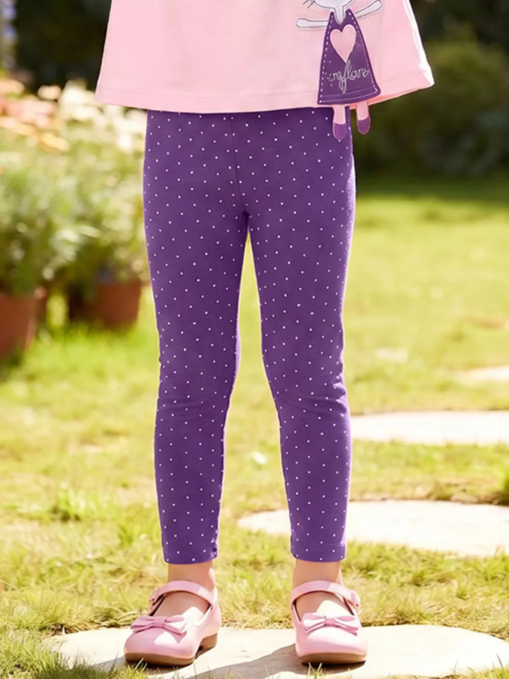 Children's Cat Applique Long Sleeve Top and Polka Dot Leggings Set, image 4