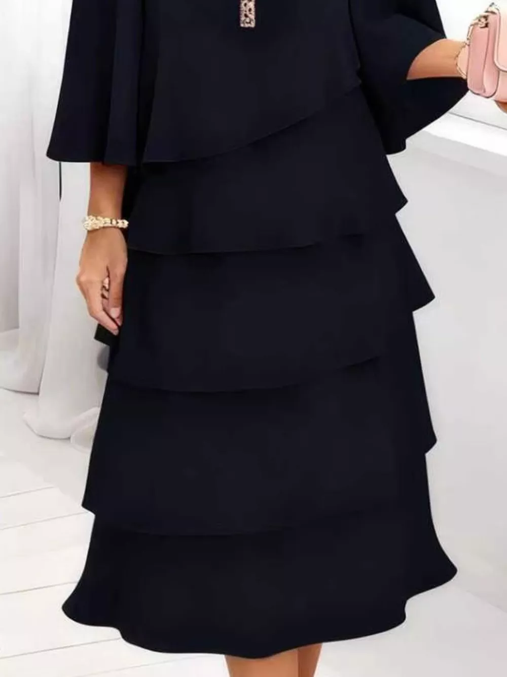 Full Size Ruffled Layered 3/4 Sleeve Dress Plus Size, image 8