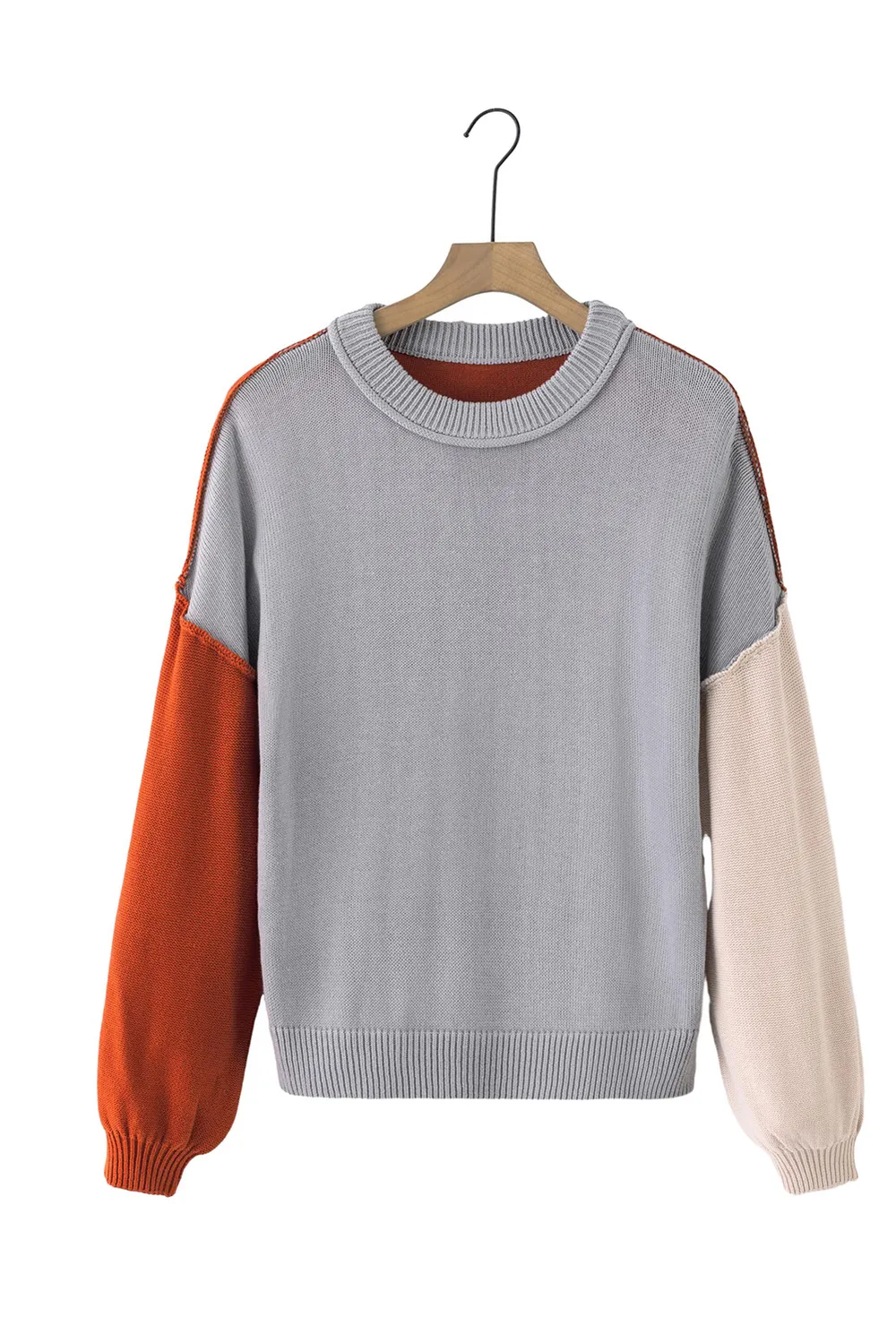 Contrast Round Neck Dropped Shoulder Sweater, image 13