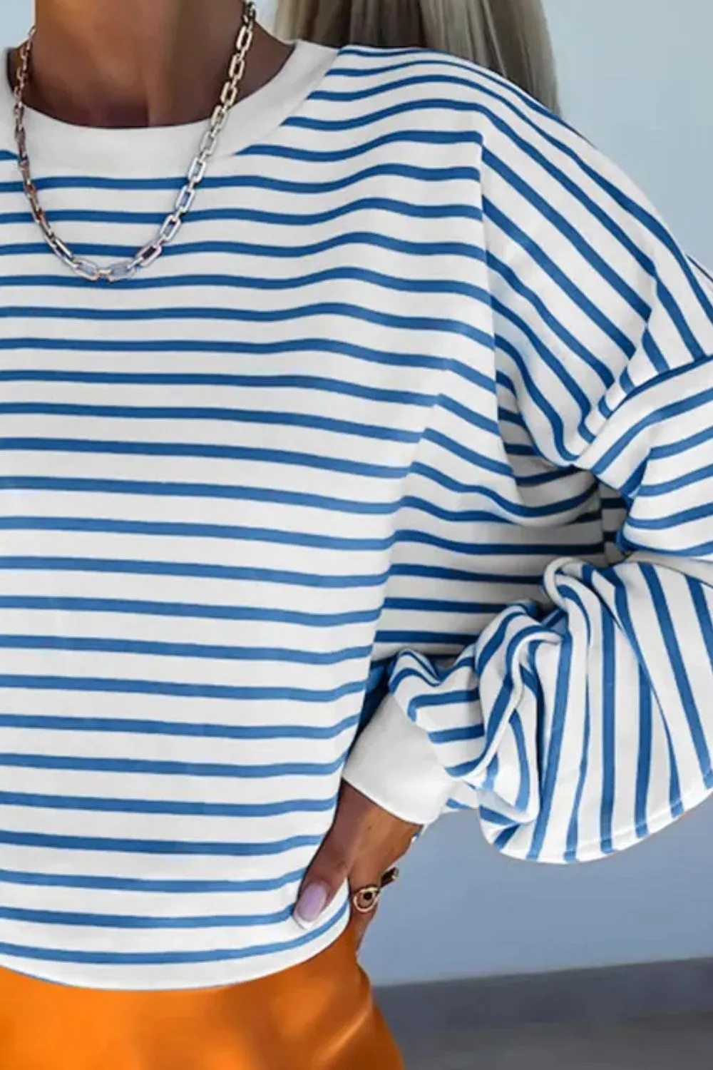 Striped Dropped Shoulder Long Sleeve Sweatshirt, image 8