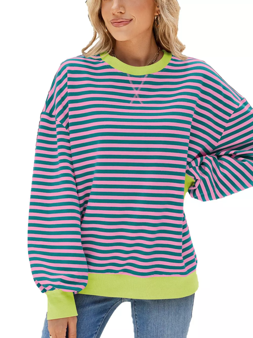 Striped Crew Neck Long Sleeve Sweatshirt, image 26