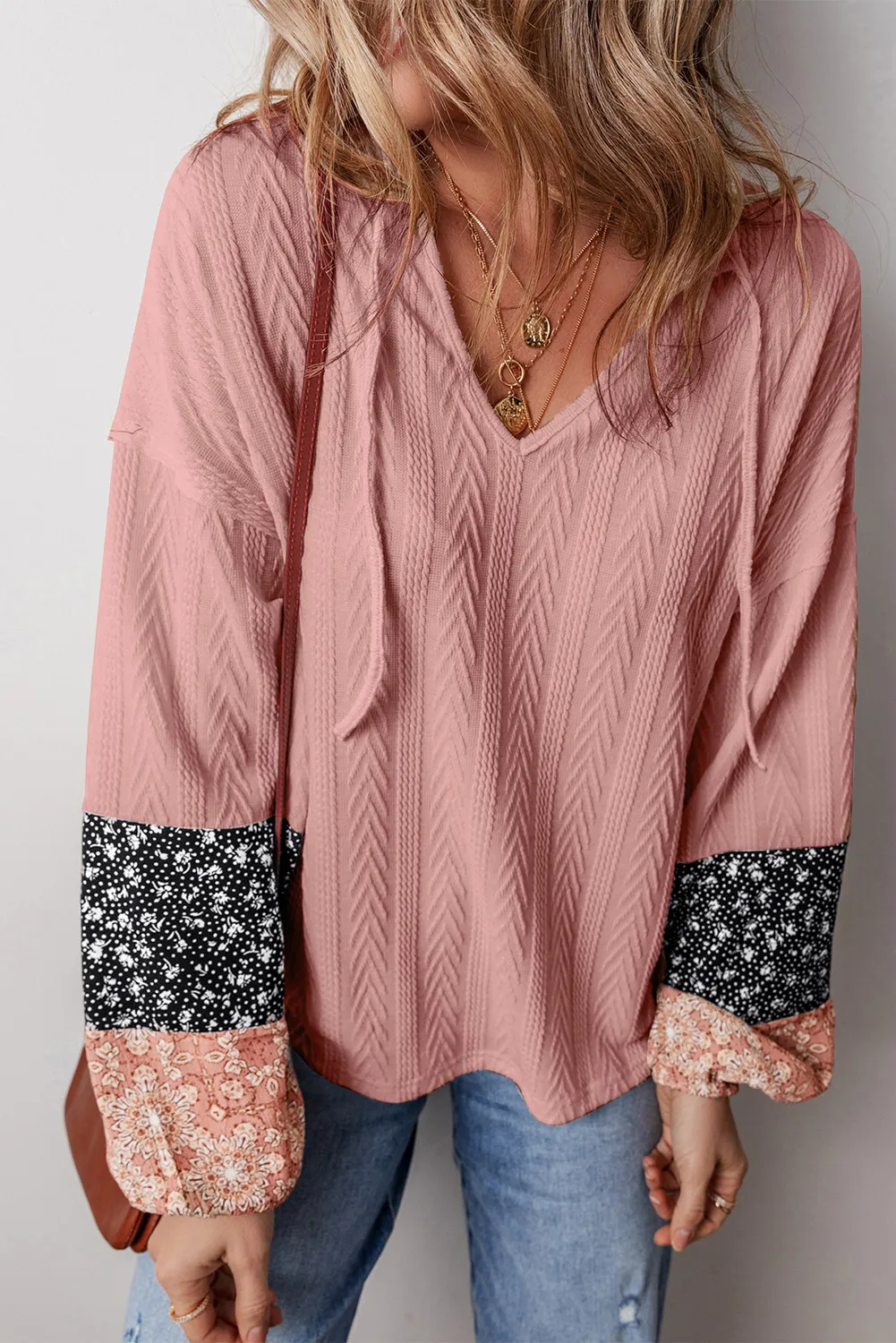Color Block Tie Neck Long Sleeve Top, image 11
