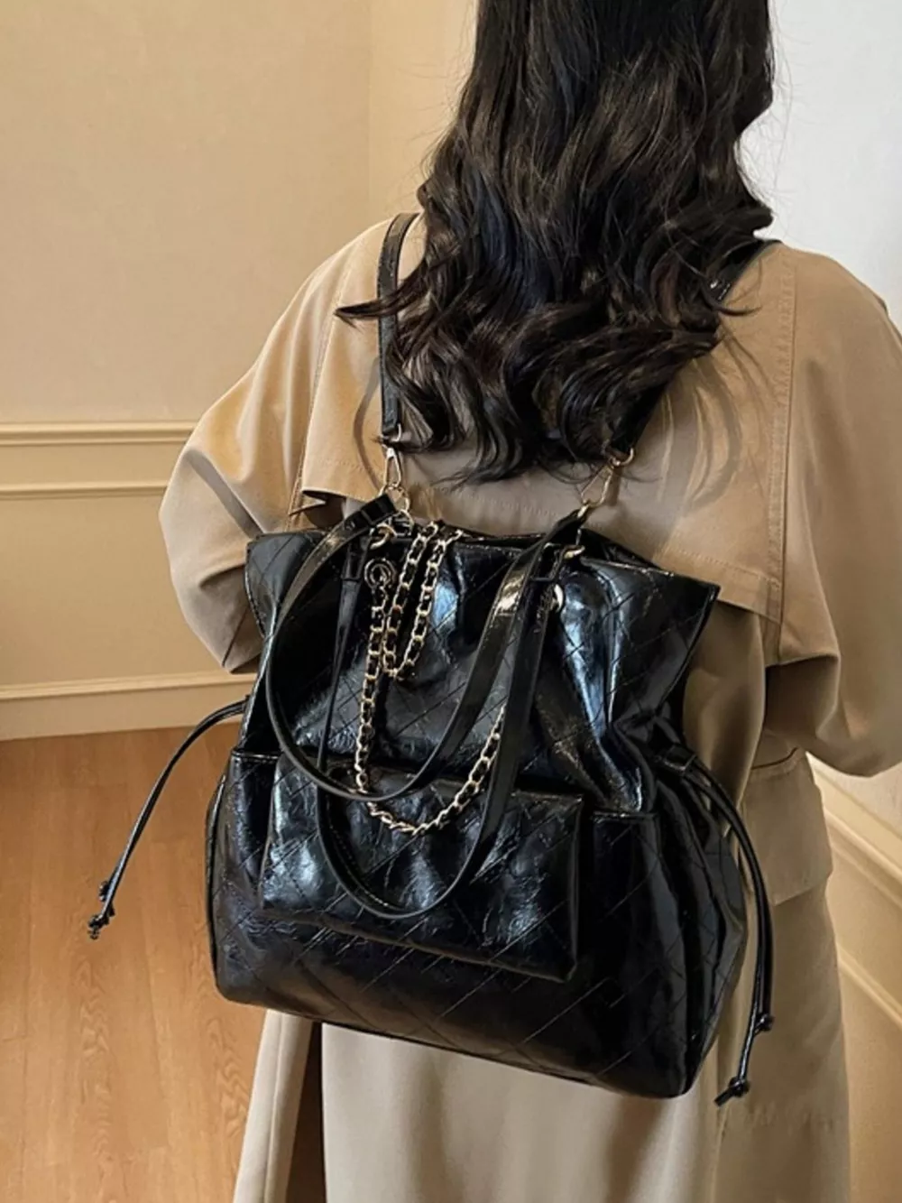 Quilted Chain Decor Backpack Bag, image 5