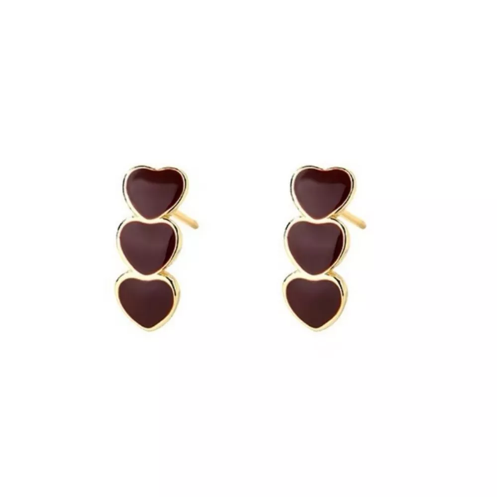 Triple Heart Stud Earrings, image 5