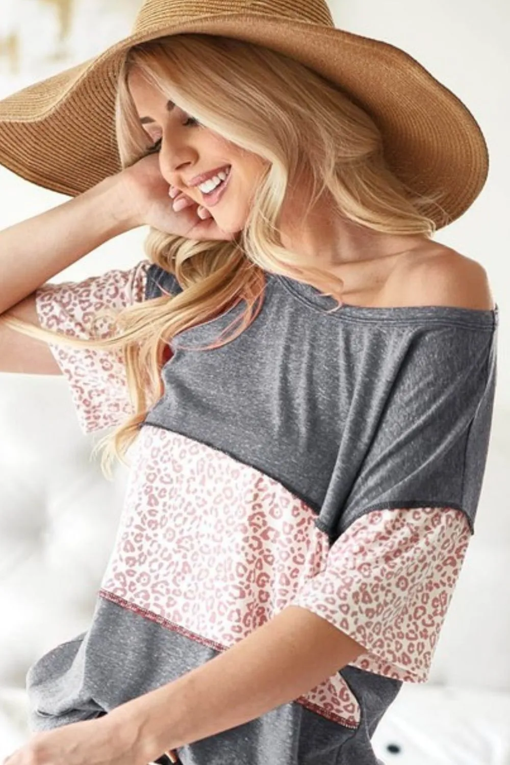 Triblend Knit with Leopard Block Out Stitching, image 2