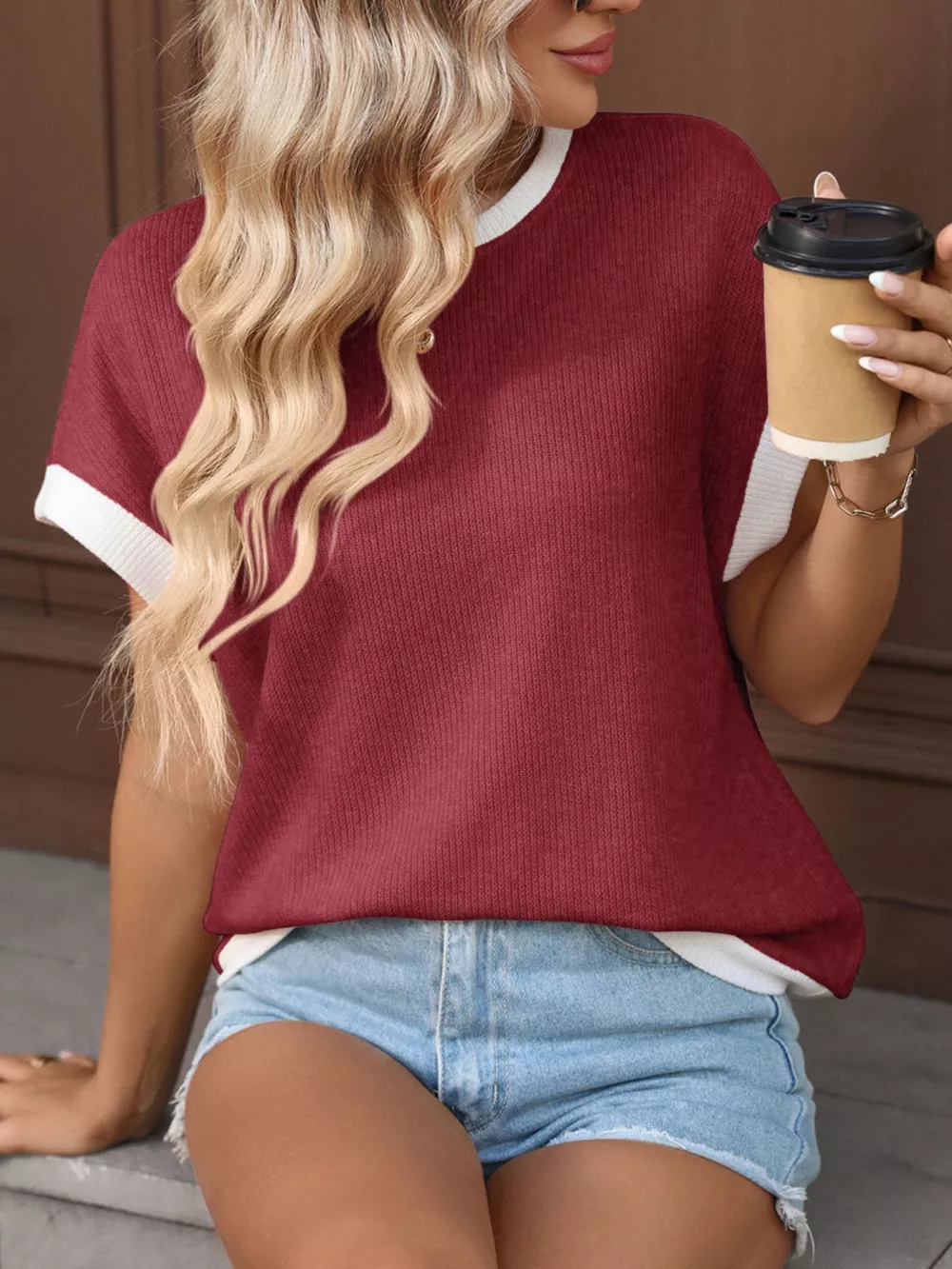 Contrast Trim Short Sleeve T-Shirt, image 24