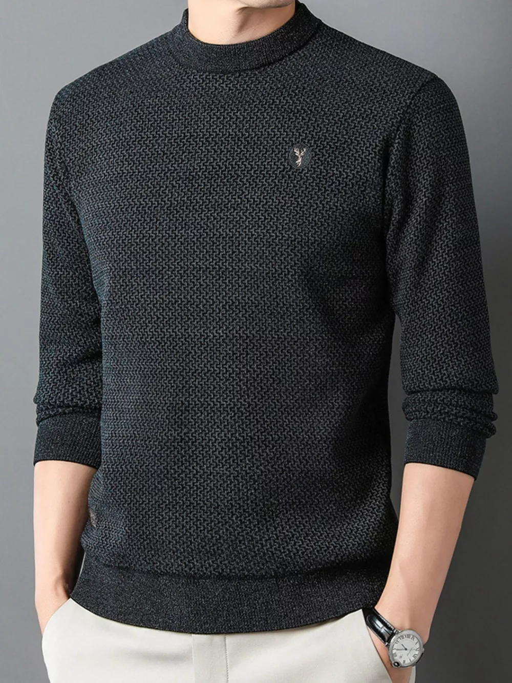 Men's Plus Size Textured Knit Mock Neck Sweater, image 6