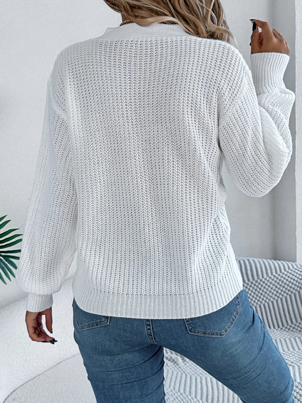Cutout V-Neck Long Sleeve Sweater, image 3
