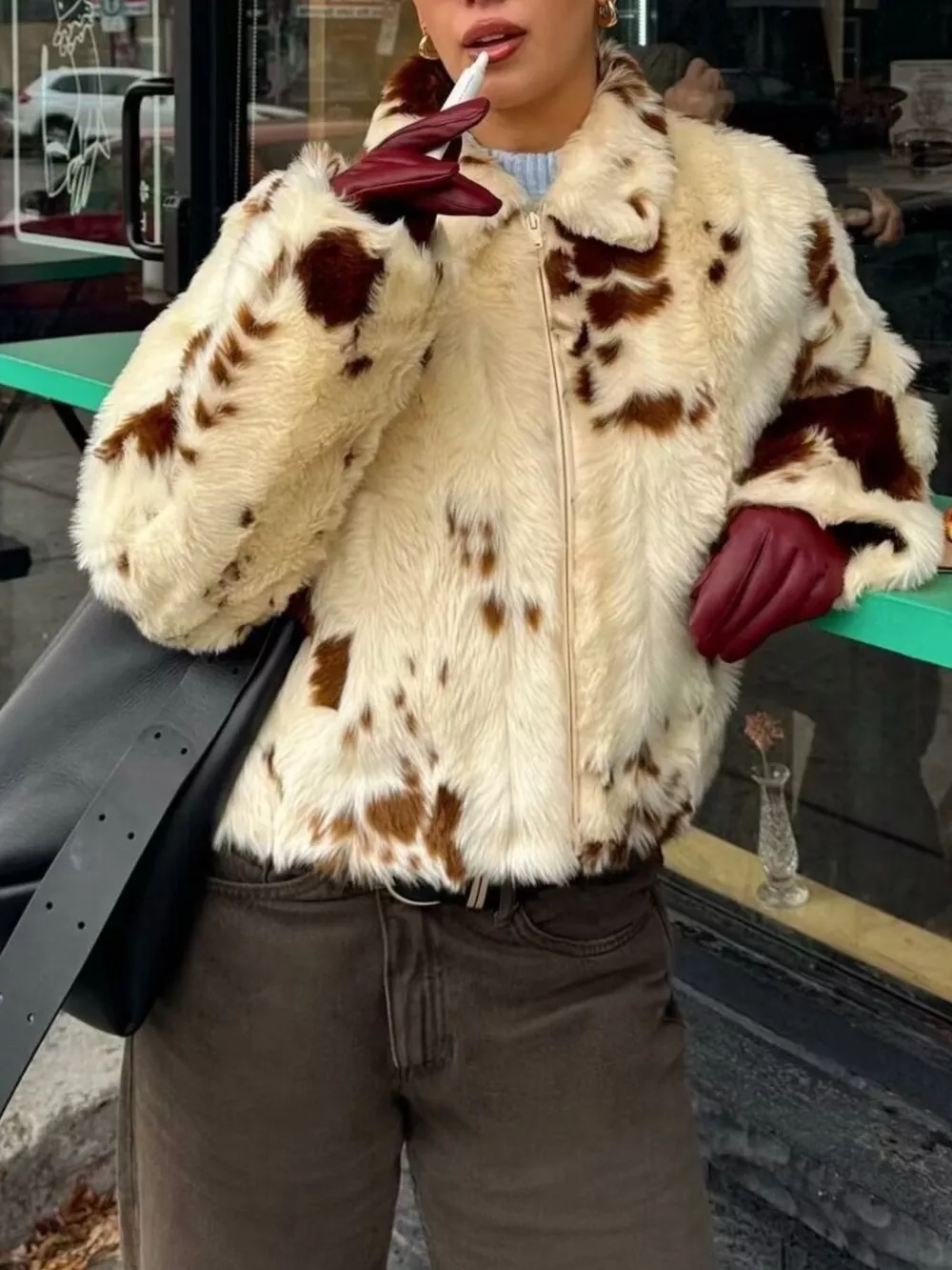 Faux Fur Zip Up Cropped Outerwear, image 2