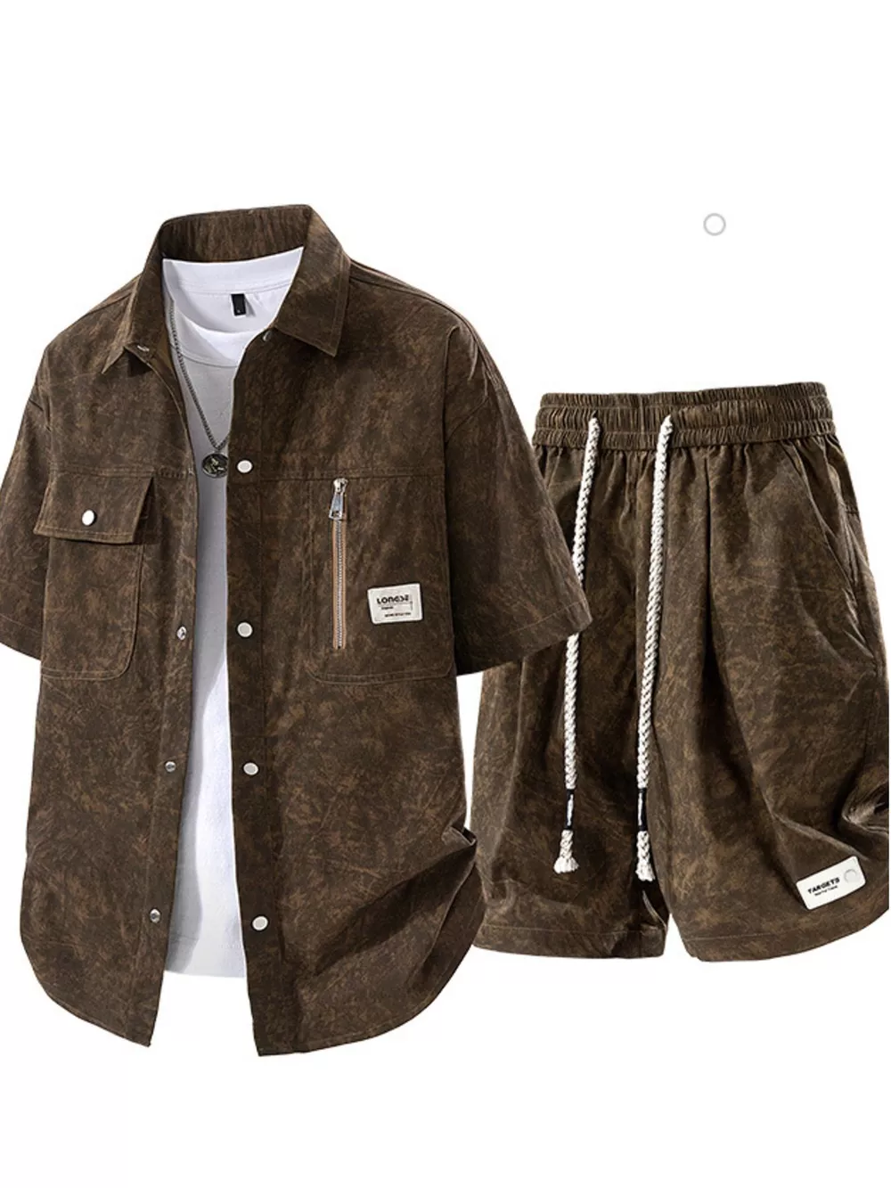 Men's Plus Size Lightweight Textured Short Sleeve Shirt and Shorts Set, image 4