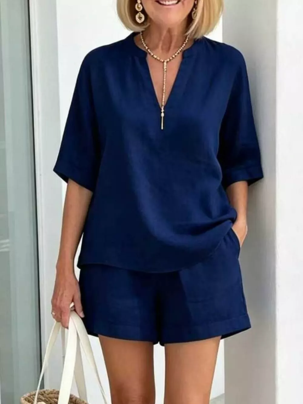Full Size Half Sleeve Top and Shorts Set Plus Size, image 9