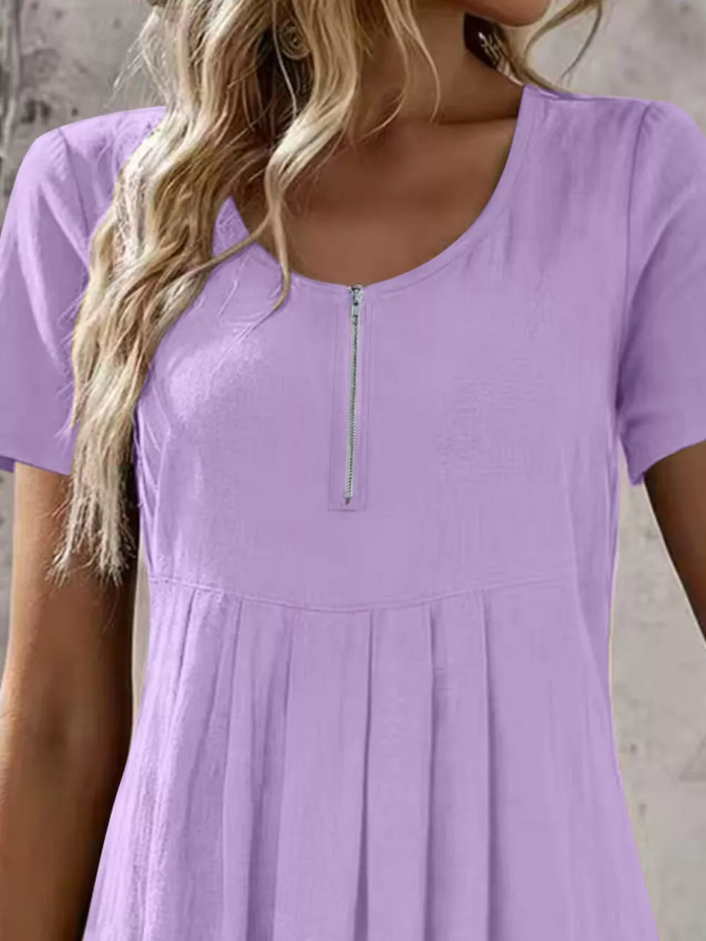 Zipper-Front Short Sleeve A-Line Dress, image 23