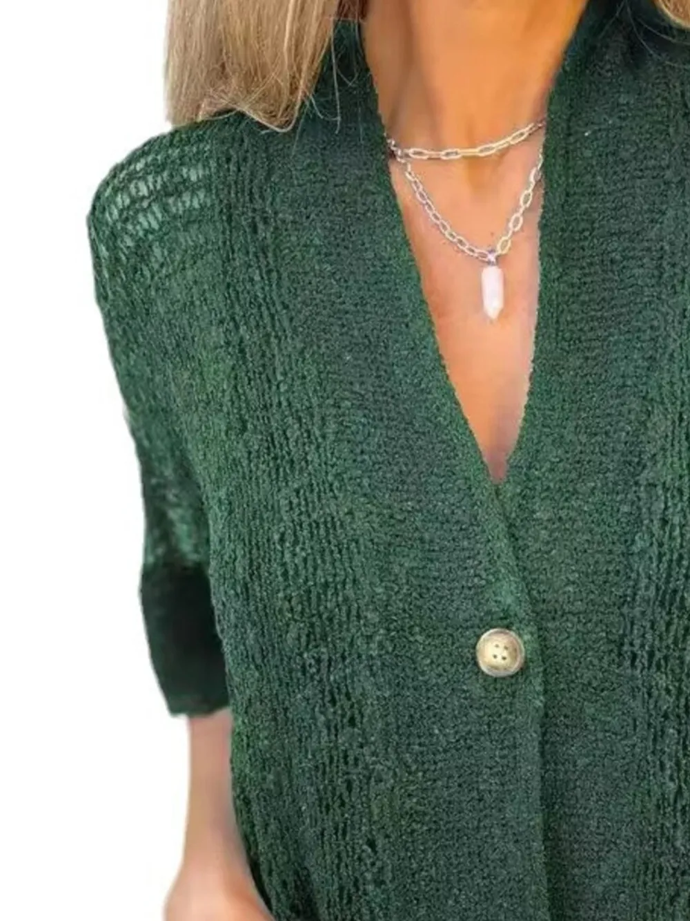 Full Size One Button Half Sleeve Cardigan Plus Size, image 9