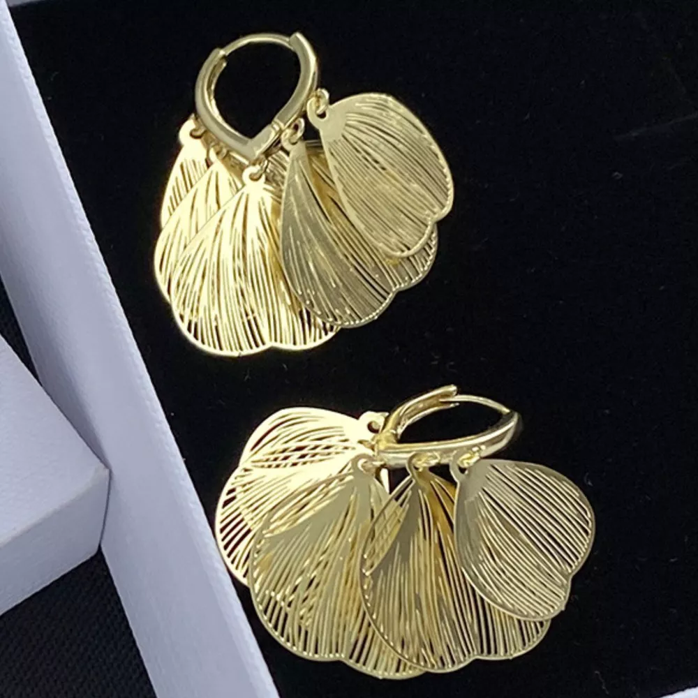 18K Gold-Plated Textured Leaf Drop Earrings, image 3