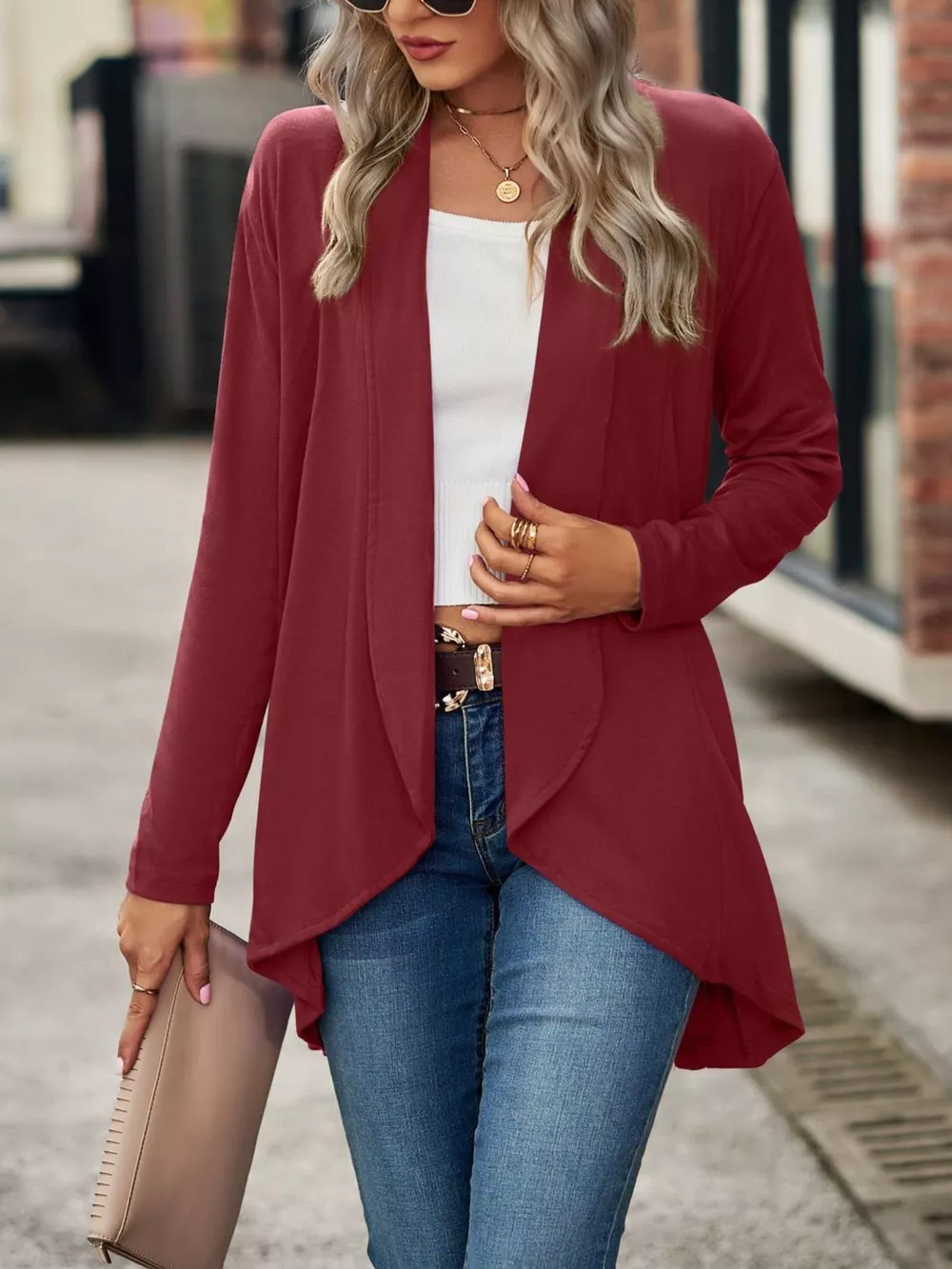 Open-Front Dropped Shoulder Cardigan, image 19