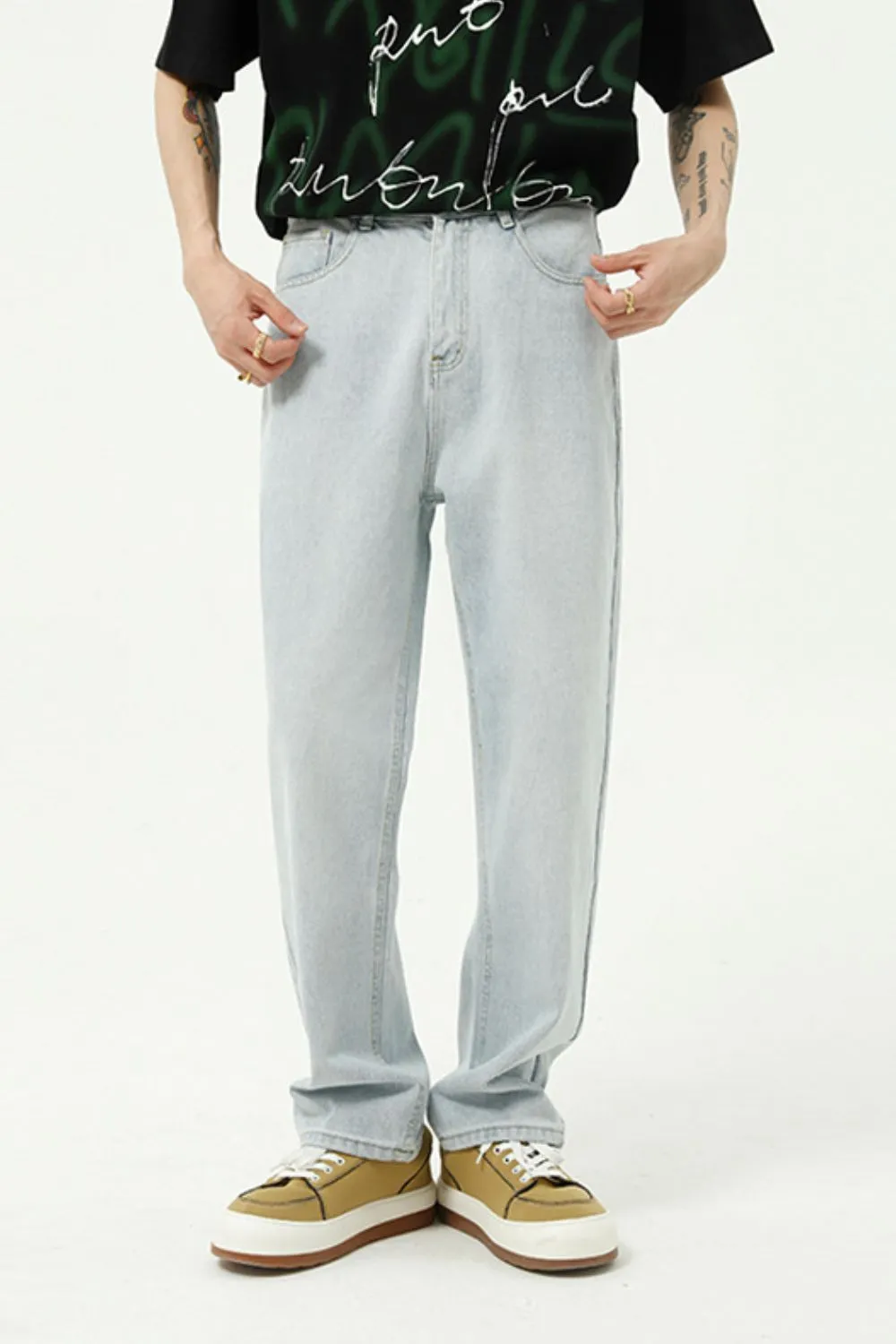 Washed Straight-Leg Slim Jeans, image 2