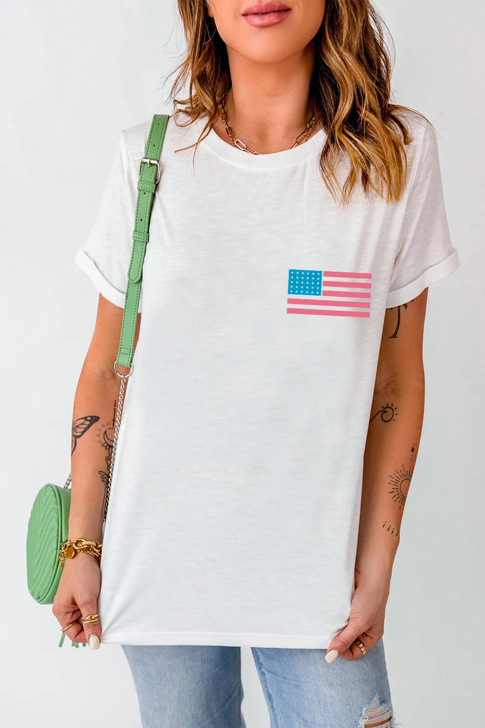 US Flag Round Neck Short Sleeve T-Shirt, image 4