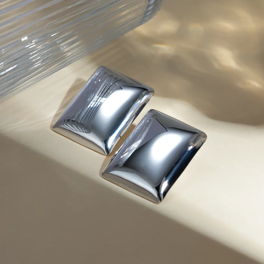 Stainless Steel Rectangular Stud Earrings, image 6