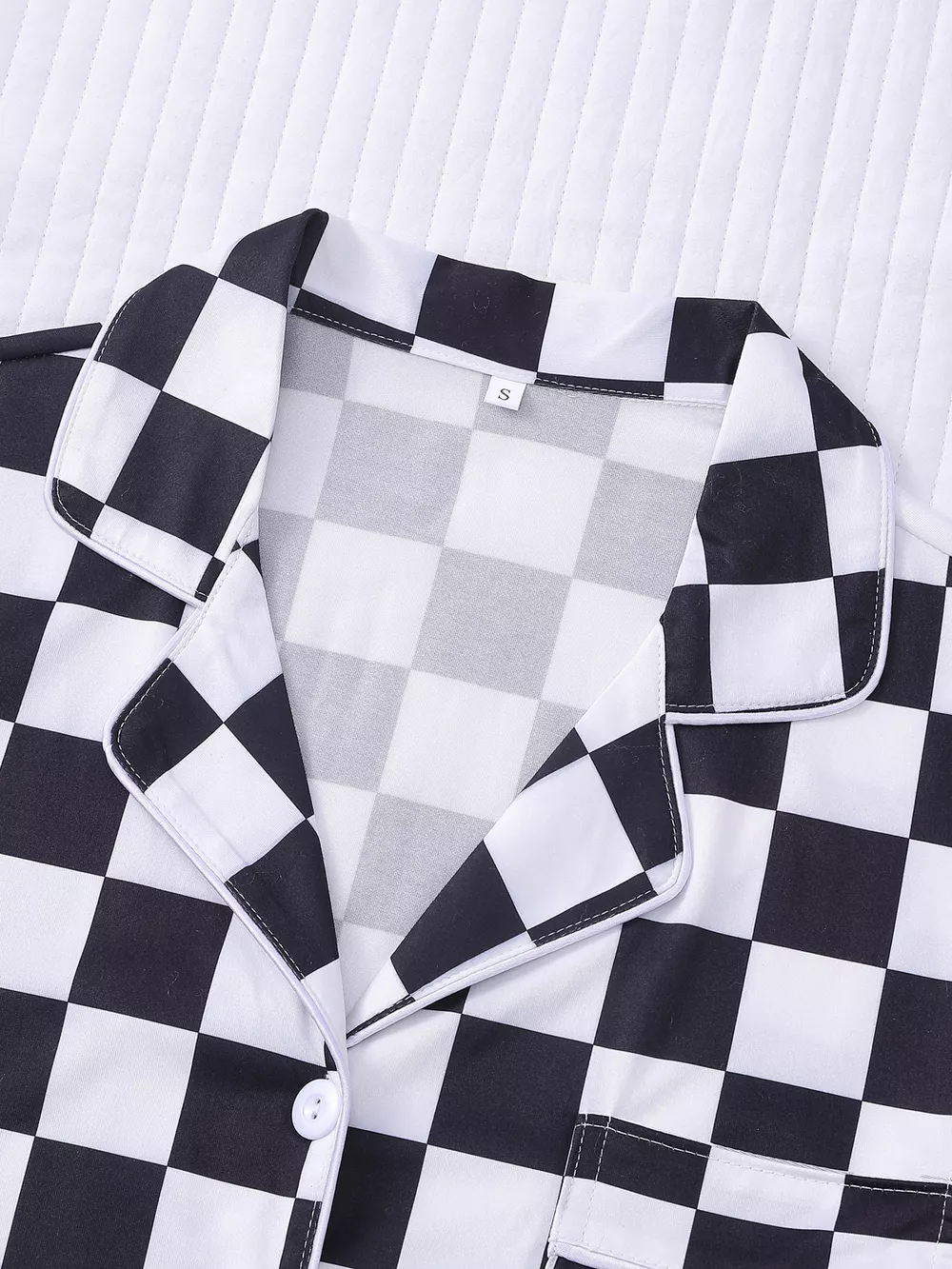 Checkered Print Button Up Top and Shorts Lounge Set, image 5