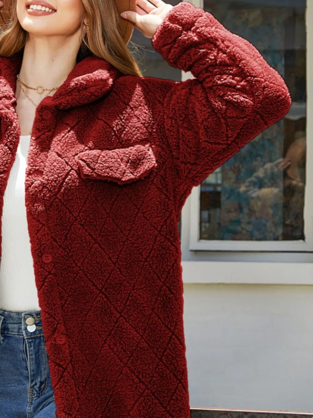 Texture Button Up Dropped Shoulder Coat, image 11