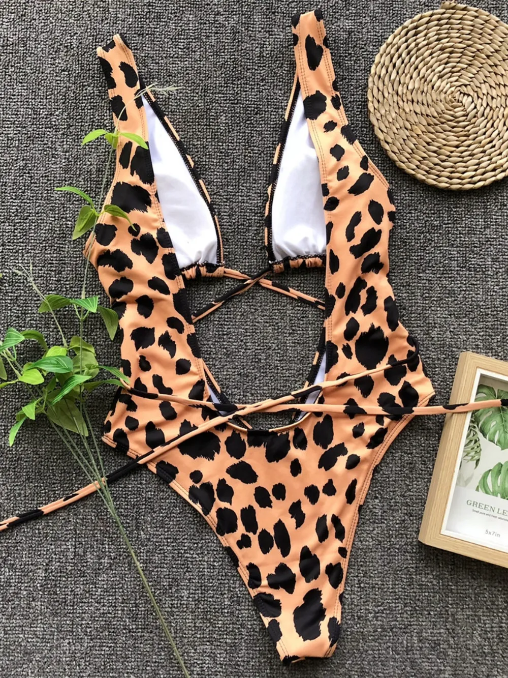 Lace-Up Backless Plunge One-Piece Swimwear, image 10
