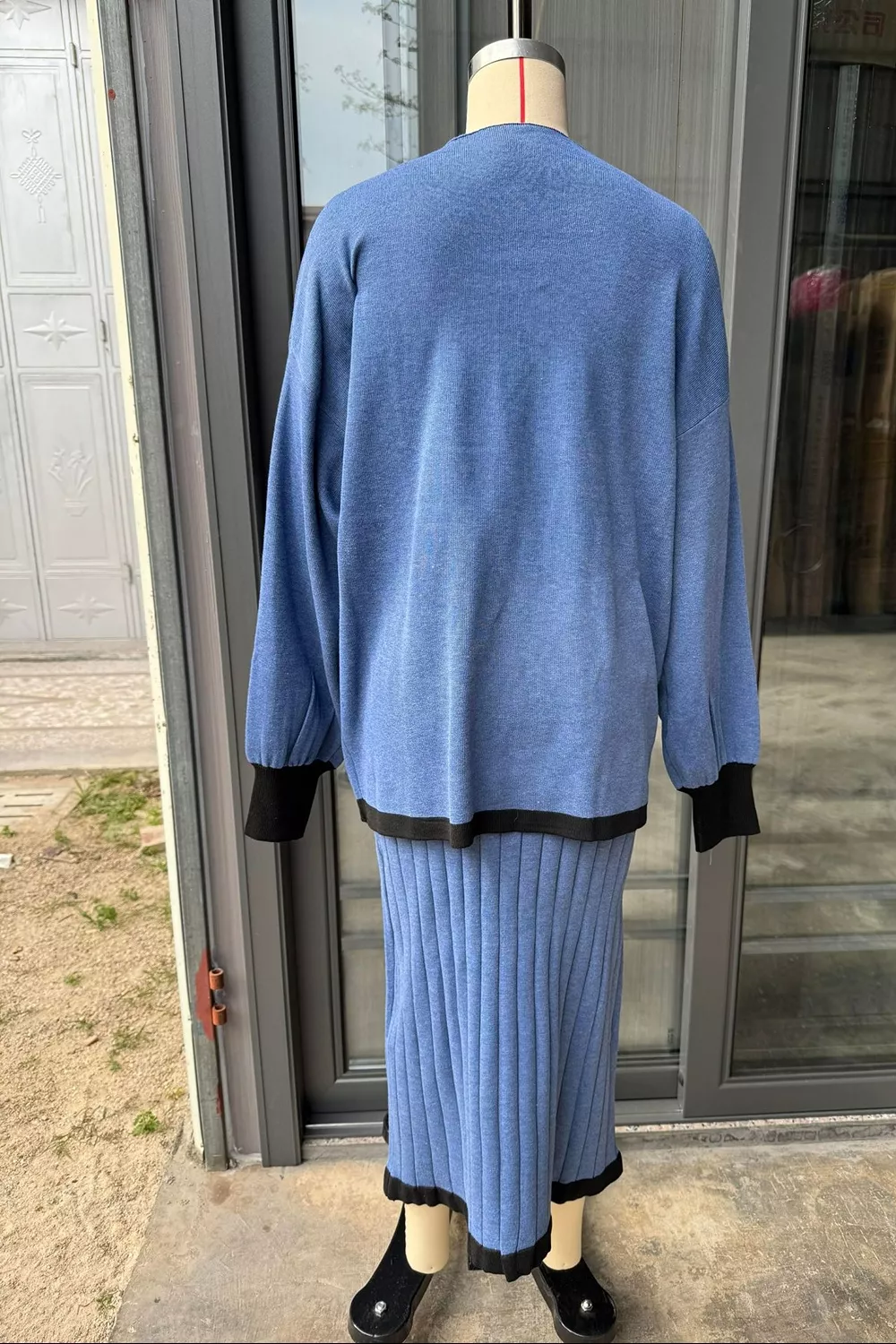 Contrast Trim Ribbed Knit Sweater and Skirt Set, image 8