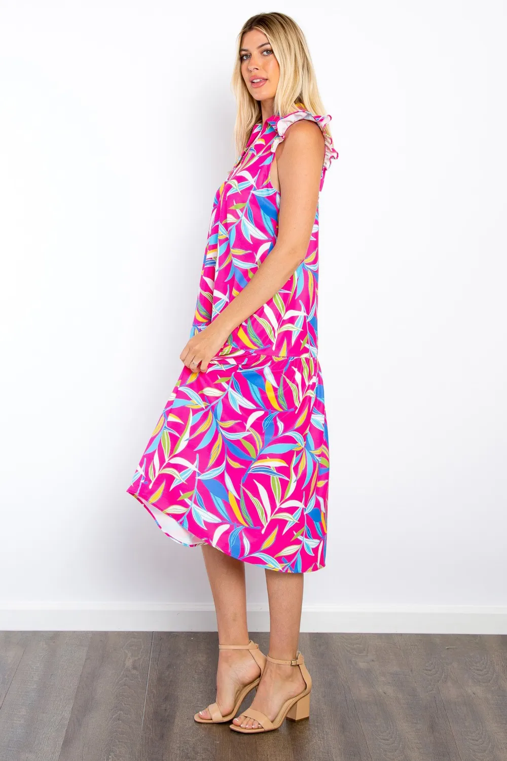 Print Ruffled Midi Dress with Pockets, image 3