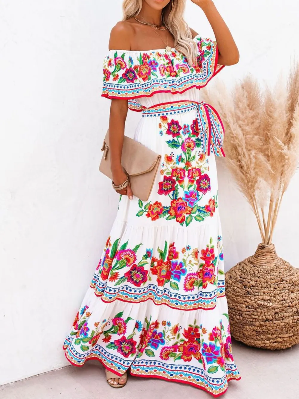 Floral Off Shoulder Ruffle Maxi Dress, image 18