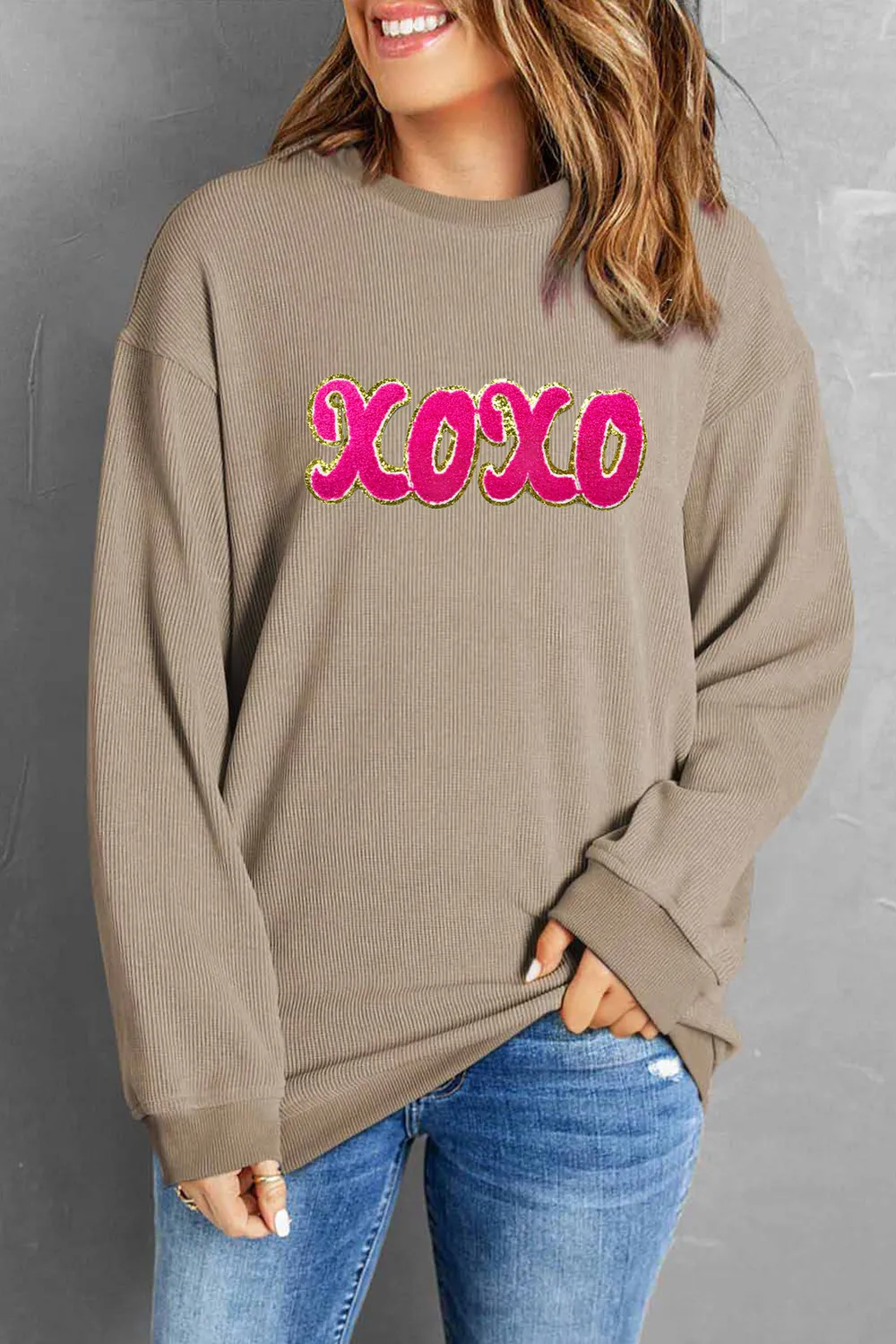 XOXO Sequin Round Neck Dropped Shoulder Sweatshirt, image 8
