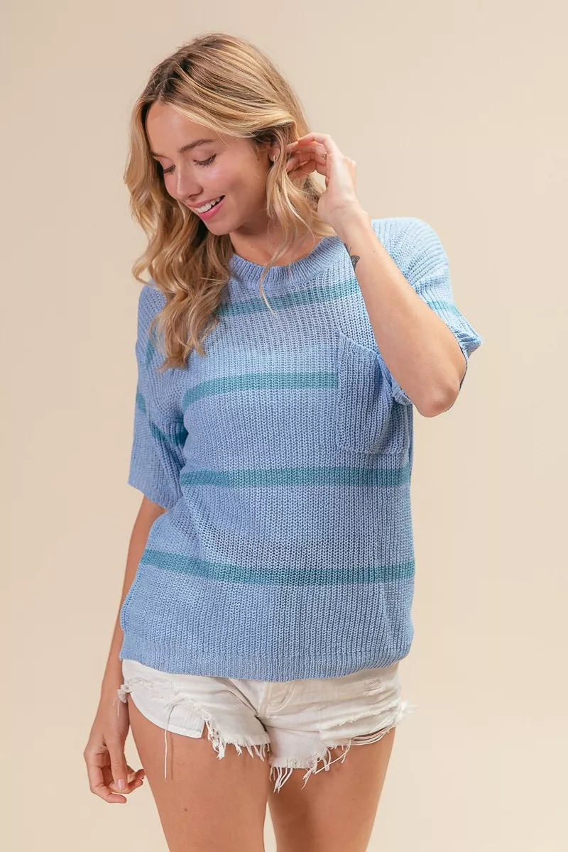 Patch Pocket Striped Lightweight Sweater Top, image 6